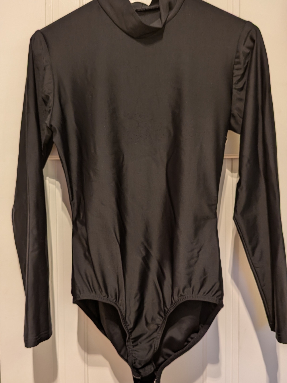 Classic Black Long-Sleeve Mock Neck Bodysuit For Flags, Drill Team, Band, Dance